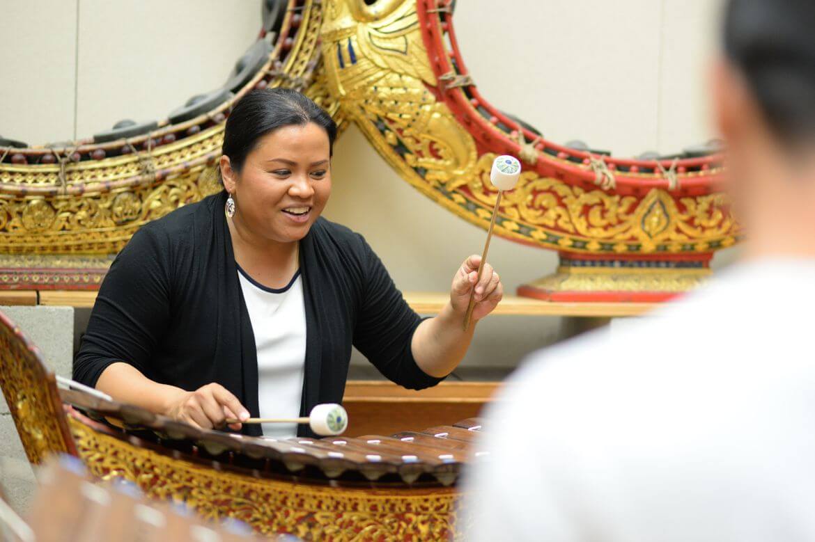 Supeena Adler, curator of the World Musical Instrument Collection and director of the Music of Thailand Ensemble, leads the afternoon workshop on Thai classical music.