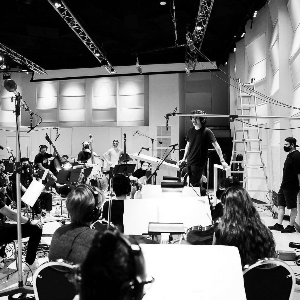 Robby Good conducting the 48-piece orchestra at EastWest Studios, August 2021